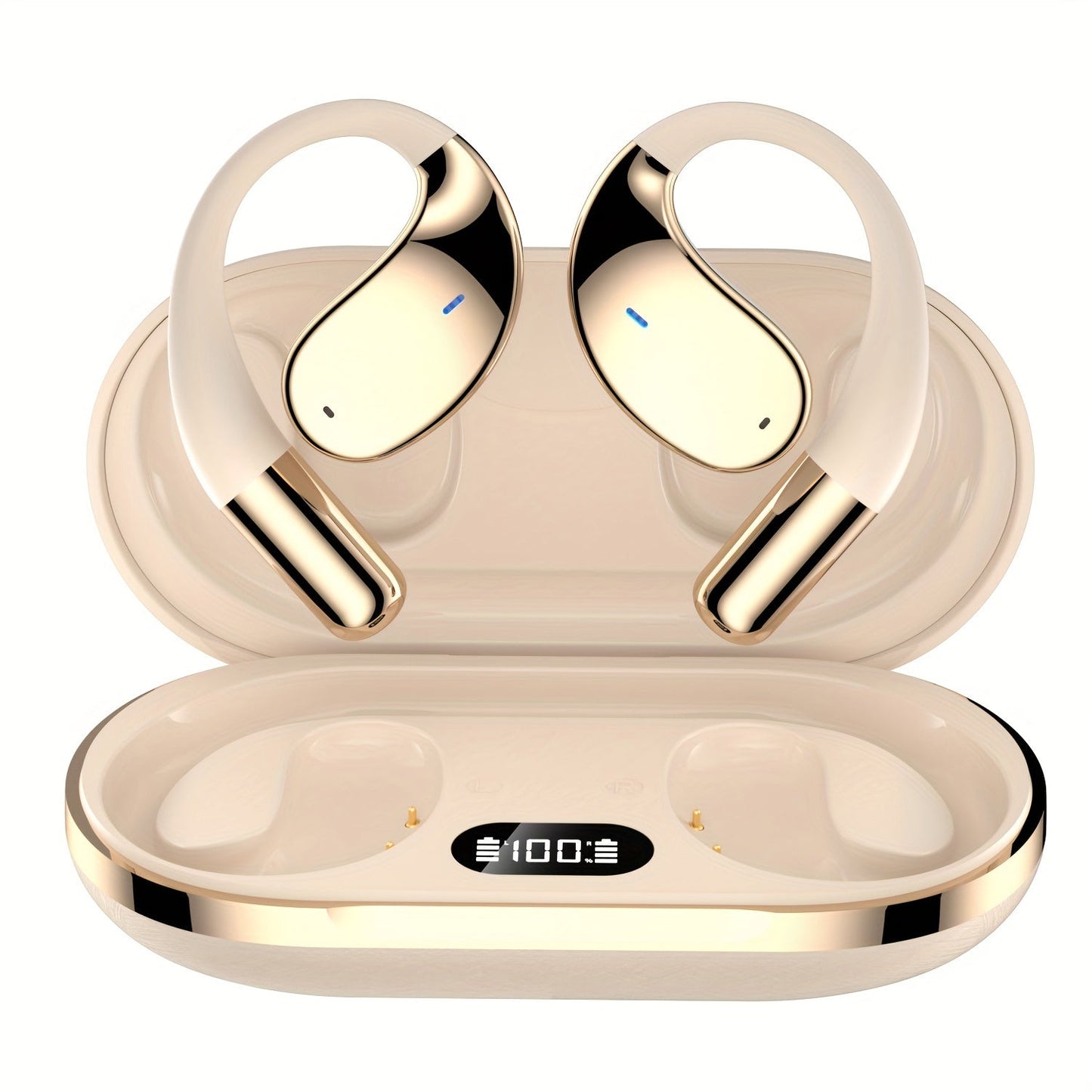 Open Earphones With Built-in Microphones & LED Digital Display Charging Case