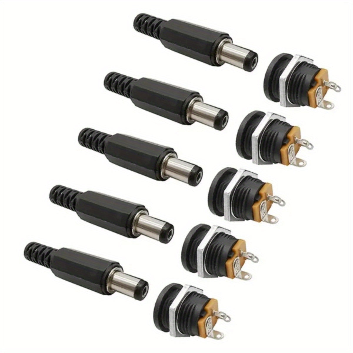 10pcs (5Pairs) 12V 3A 5.5 X 2.1mm Plastic Male Plugs DC022 DC Power Socket Female Jack Screw Nut Panel Mount Connector 5.5*2.1MM