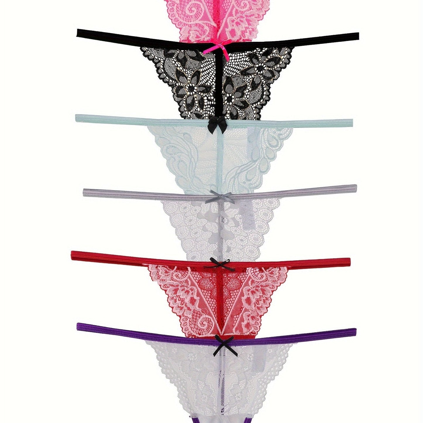 6pcs Breathable Mesh Floral Lace G-String Panties, Sexy Women's Lingerie