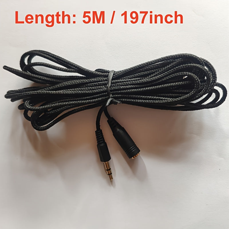 3.5mm Braided Headphone Extension Cord - 1.5M/3M/5M Long, 0.138'' Microphone Connecting Cable, 1/8 inch Stereo Audio Extension, 3.5 Male to Female Adapter for Clear Sound
