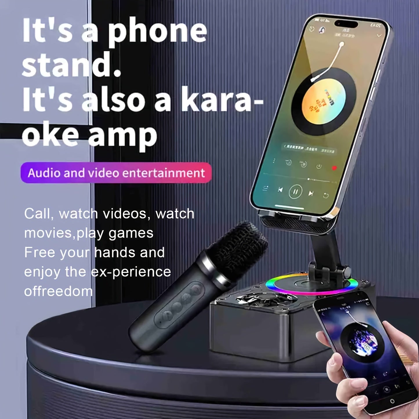 New Phone Stand with Speaker, Multifunctional Rotating Folding Desktop Speaker, Induction Speaker HD Surround Sound