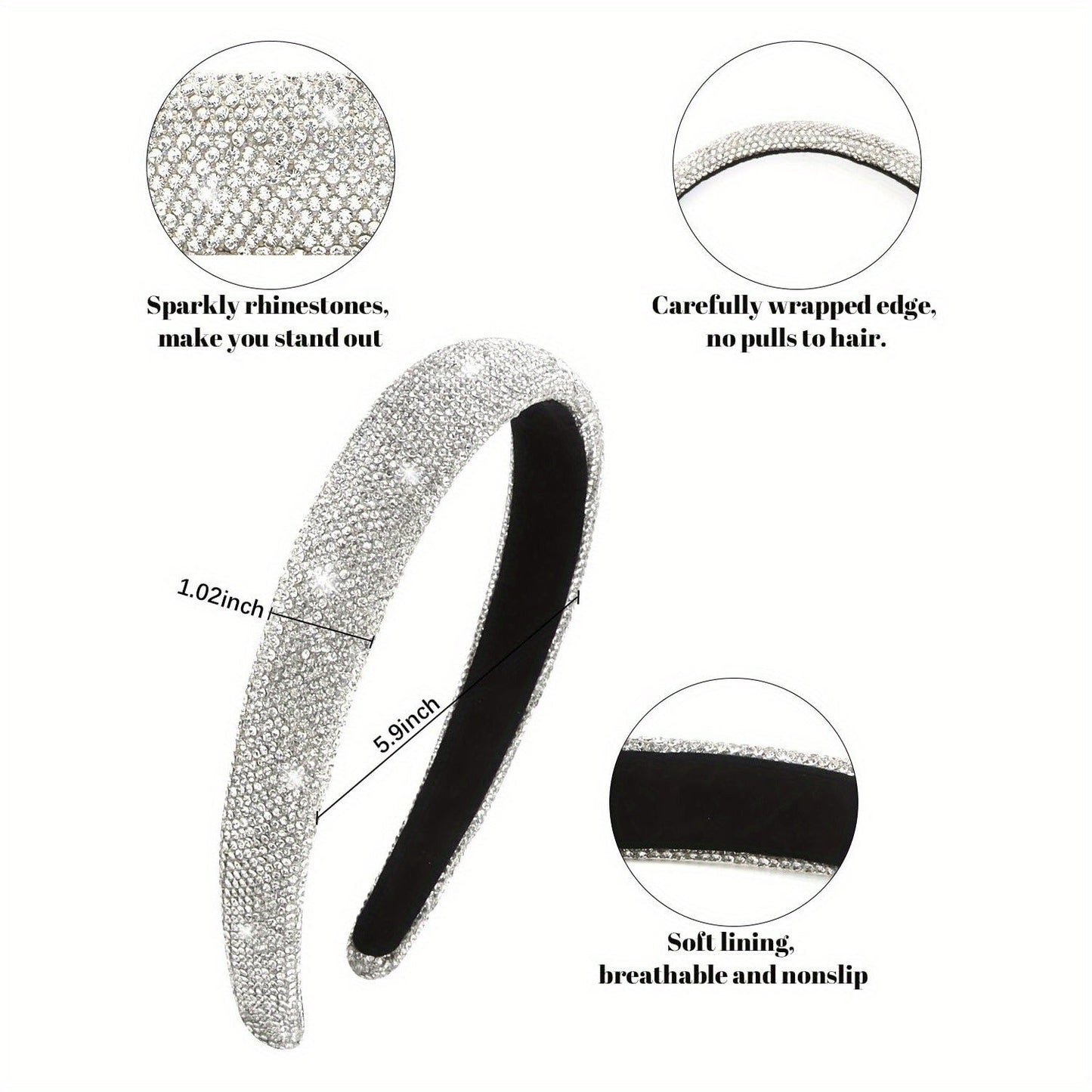 3 Purple Pink Silver Rhinestone Headbands