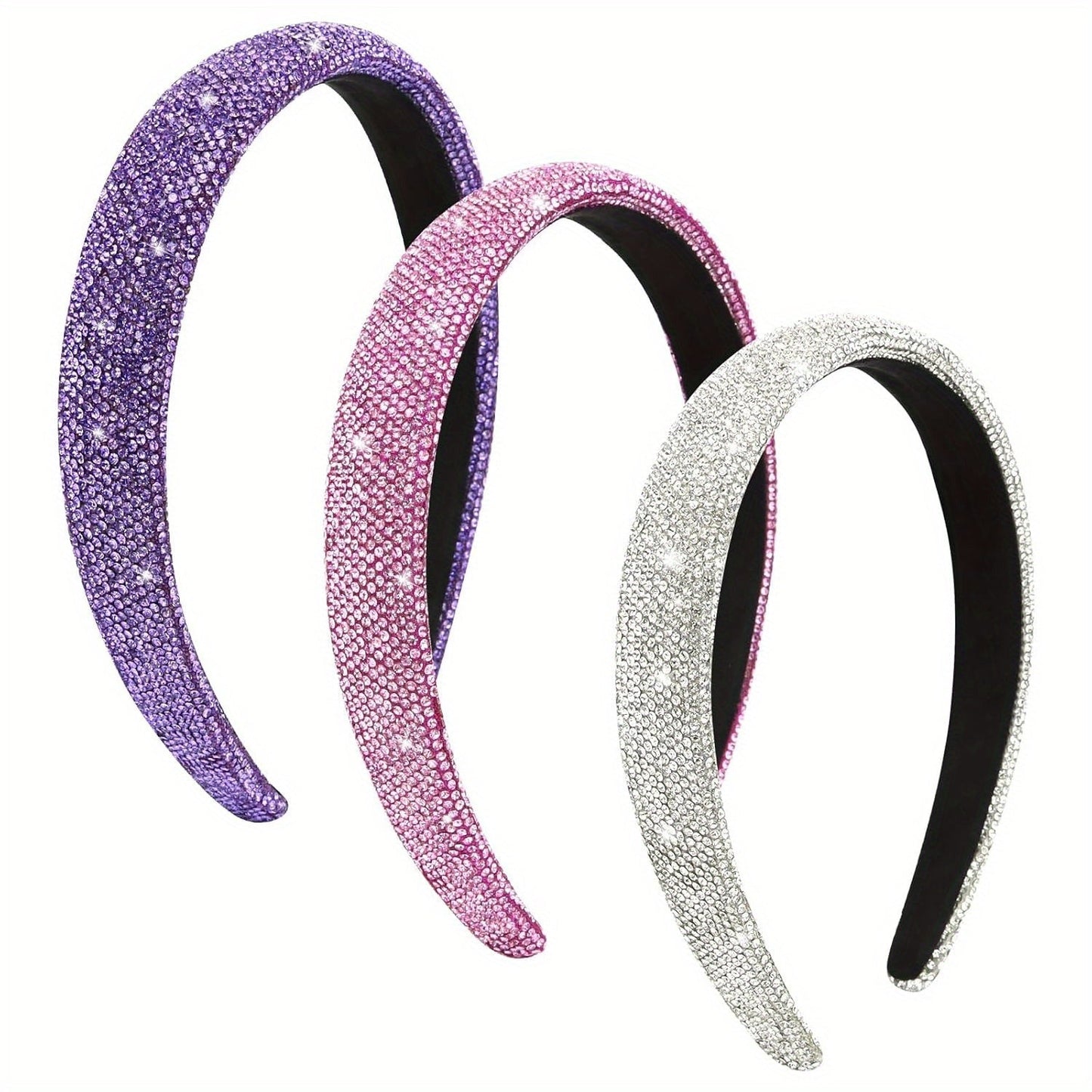 3 Purple Pink Silver Rhinestone Headbands