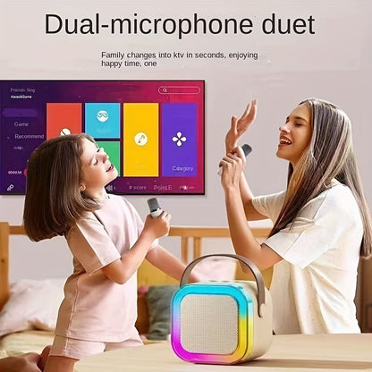 Set of 3 Portable Mini Karaoke Machines Featuring 2 Wireless Microphones - Rechargeable Via USB, Wireless Speaker Ideal for Birthday Celebrations