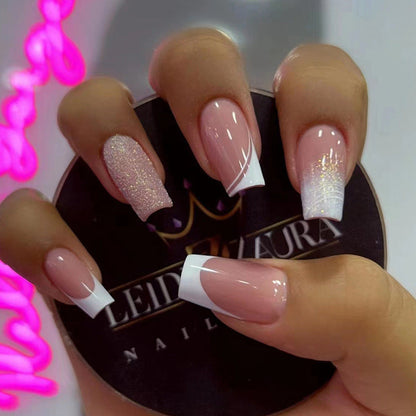 72 pcs (3 packs) Glossy White Square French Tips Press on Nails