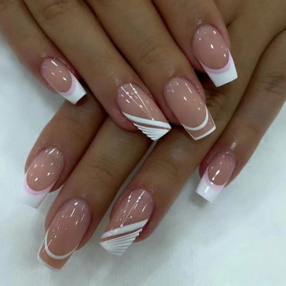72 pcs (3 packs) Glossy White Square French Tips Press on Nails