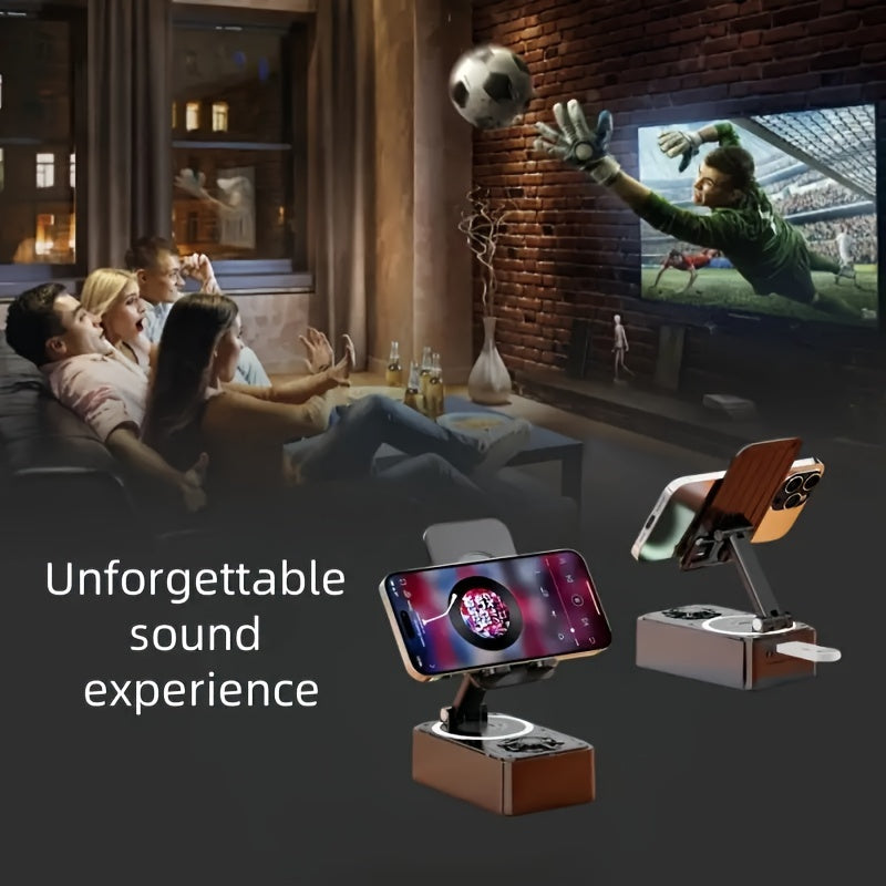 New Phone Stand with Speaker, Multifunctional Rotating Folding Desktop Speaker, Induction Speaker HD Surround Sound