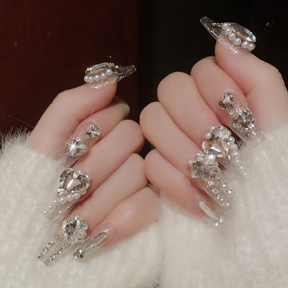 48 pcs Long Press-on Nails Coffin Transparently Fake Nails