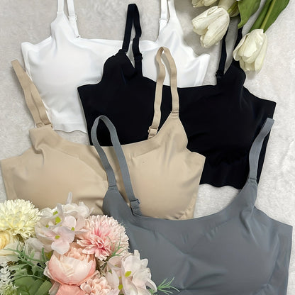 4pcs Seamless Solid Comfortable Bralettes
