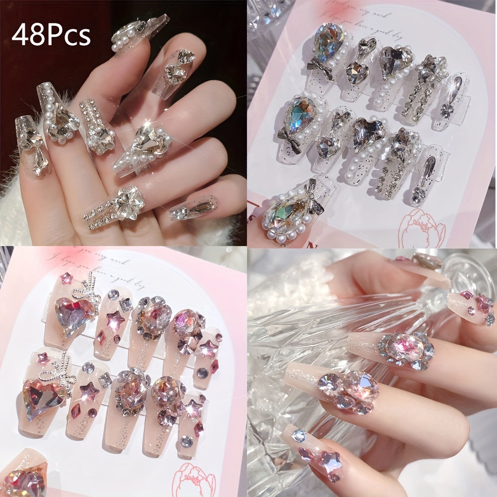 48 pcs Long Press-on Nails Coffin Transparently Fake Nails