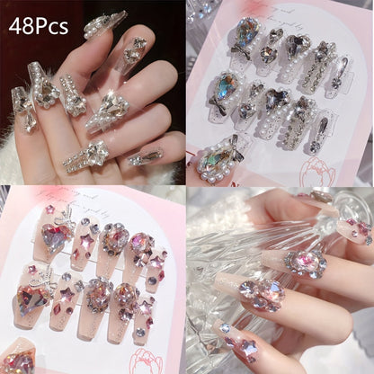 48 pcs Long Press-on Nails Coffin Transparently Fake Nails