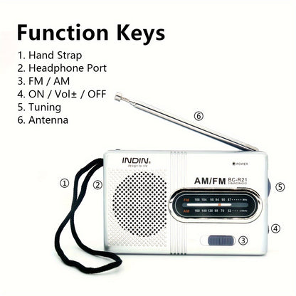 Classic Travel AM/FM Radio with USB, Telescopic Antenna, Stereo Speakers
