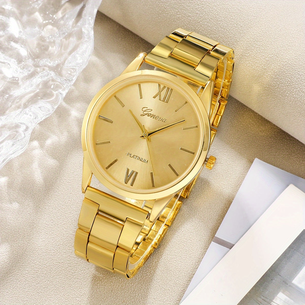 Luxury Golden Quartz Watch, Rome Fashion Wrist Watch 5pcs/set