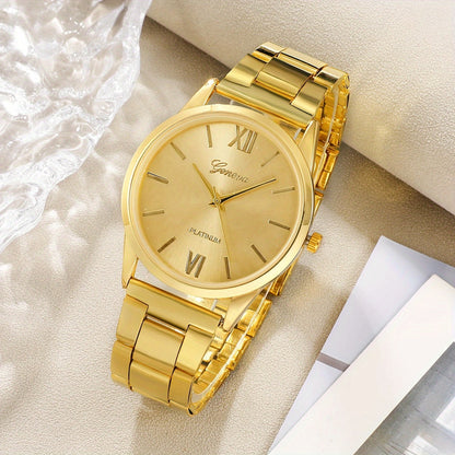 Luxury Golden Quartz Watch, Rome Fashion Wrist Watch 5pcs/set