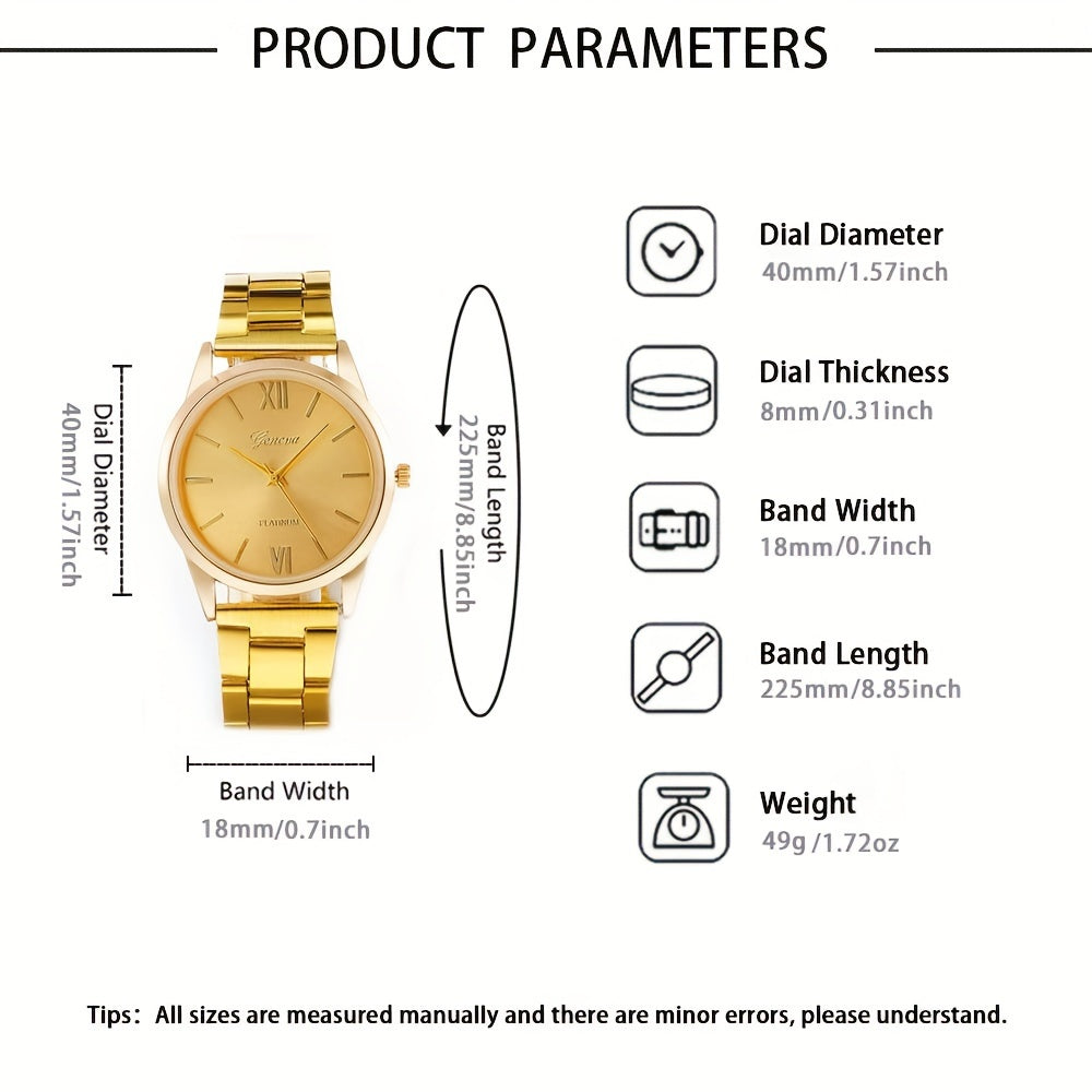 Luxury Golden Quartz Watch, Rome Fashion Wrist Watch 5pcs/set