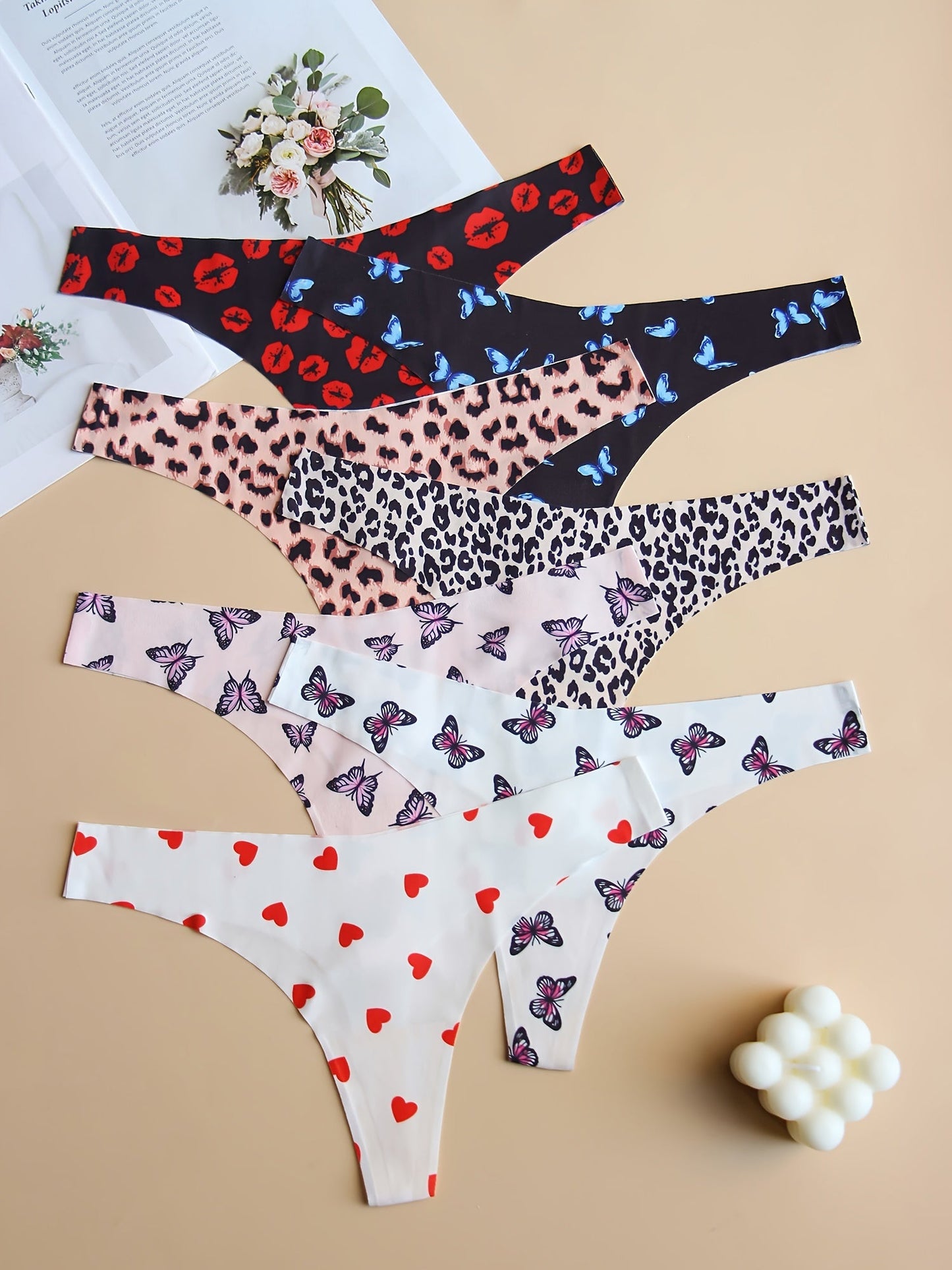 7pcs Comfy Graphic Print Seamless Thongs, Breathable Women's Lingerie