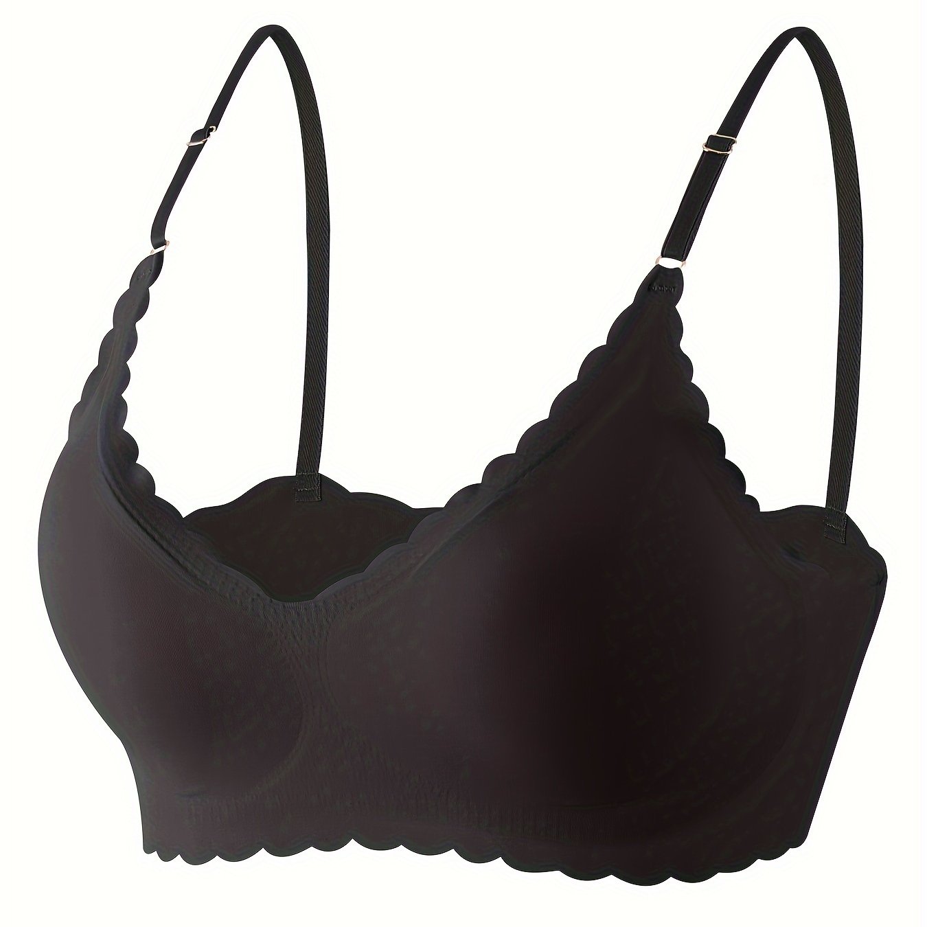 Comfy Full Coverage Scallop Trim Wireless Bra, Breathable Women's Lingerie