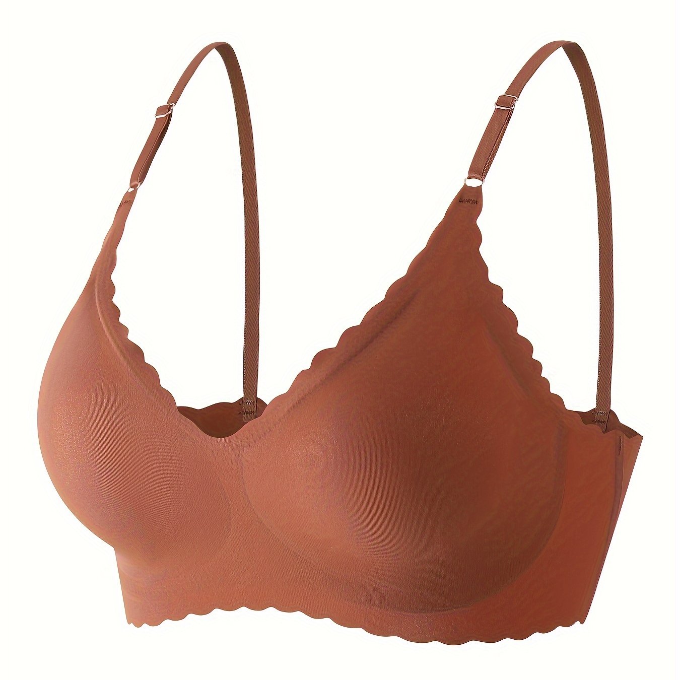 Comfy Full Coverage Scallop Trim Wireless Bra, Breathable Women's Lingerie