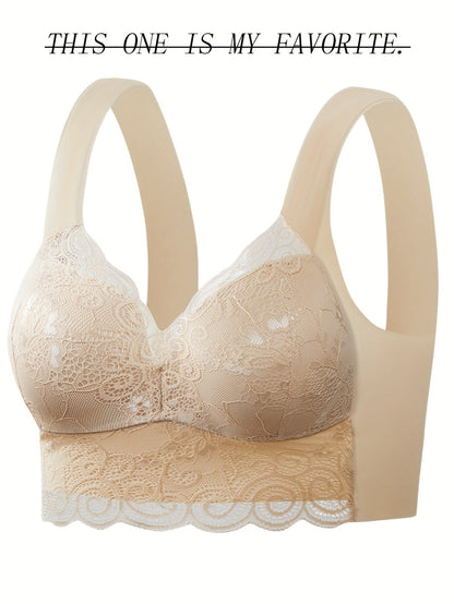Ultra-Soft Wireless Lace Bra - Seamless Comfort, Feminine Scallop Trim - Perfect Womens Underwear for All-Day Wear