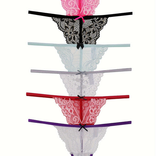 6pcs Breathable Mesh Floral Lace G-String Panties, Sexy Women's Lingerie