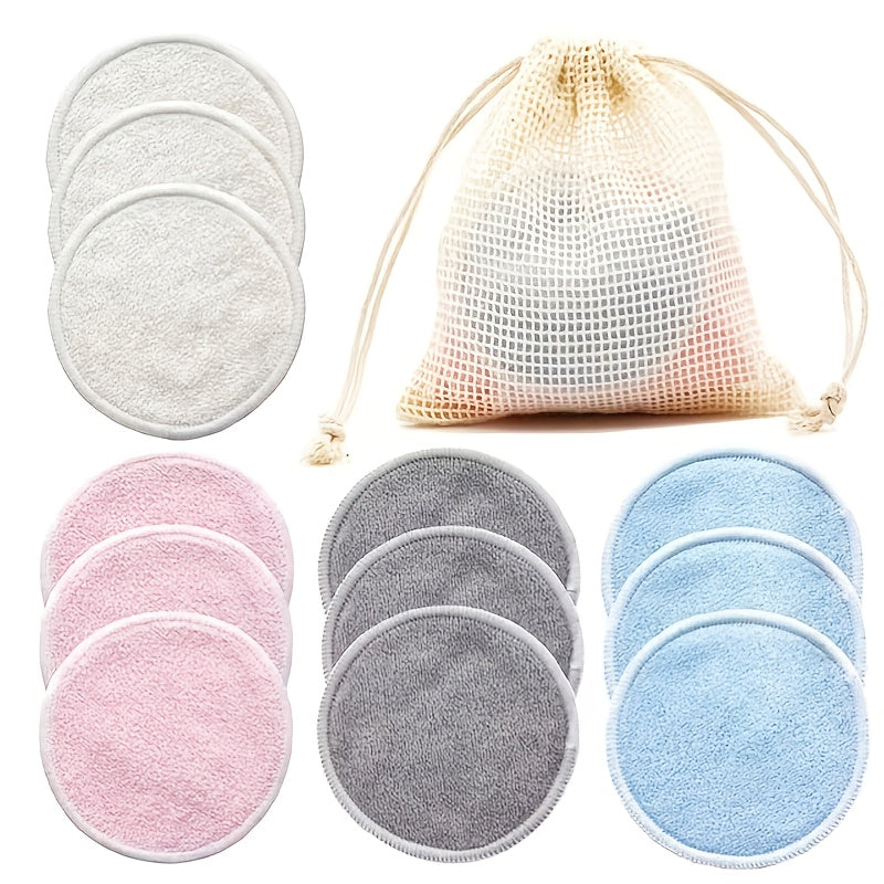 Ultra-Soft Microfiber Reusable Bamboo Makeup Remover Pads, Washable Rounds Cleansing Tools for Make Up Removal