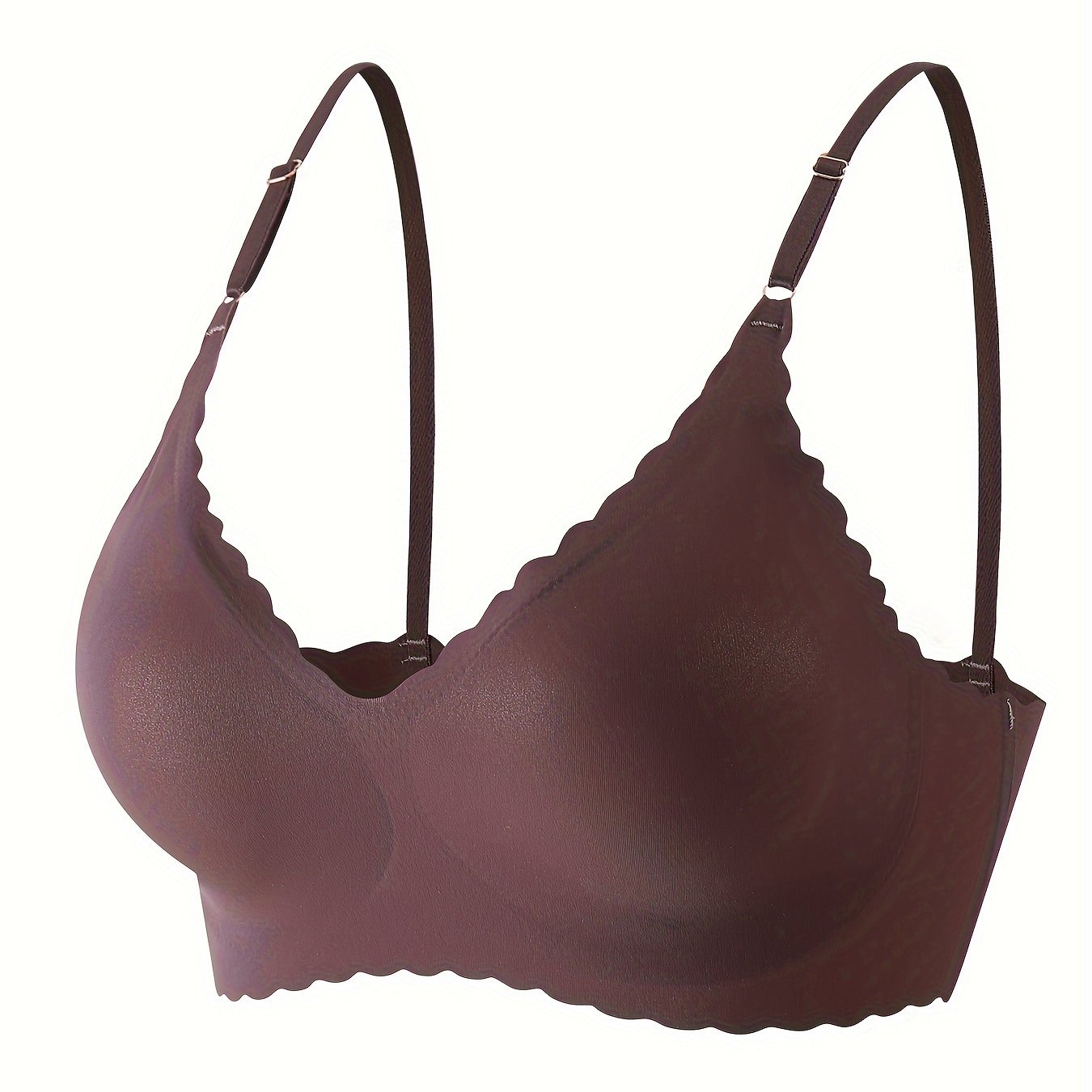 Comfy Full Coverage Scallop Trim Wireless Bra, Breathable Women's Lingerie