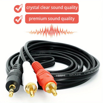 1.5 Meter 3.5mm Audio AUX to 2 RCA Male Stereo AV Adapter Cable for Headphone Speaker Amplifier - Premium Quality Plug Wire for Clear Sound and Easy Connection