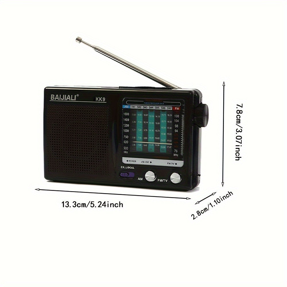2W Powerful Portable Radio Speaker - AM/FM/SW/TV Bands, Headphone Jack, USB Powered, 2*AA Battery Operated