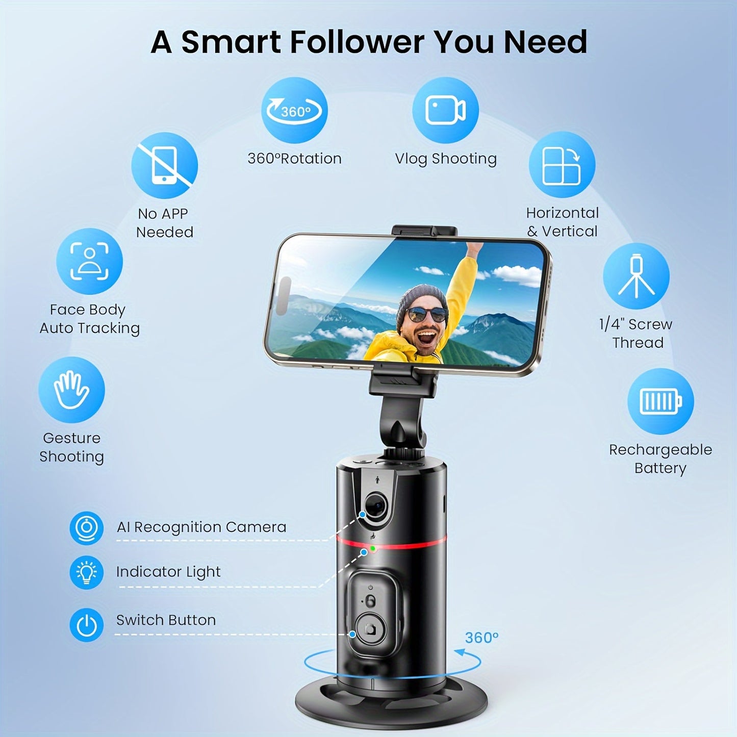Intelligent Body Move Face Auto Tracking Phone Holder