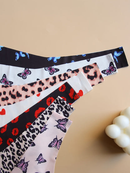 7pcs Comfy Graphic Print Seamless Thongs, Breathable Women's Lingerie