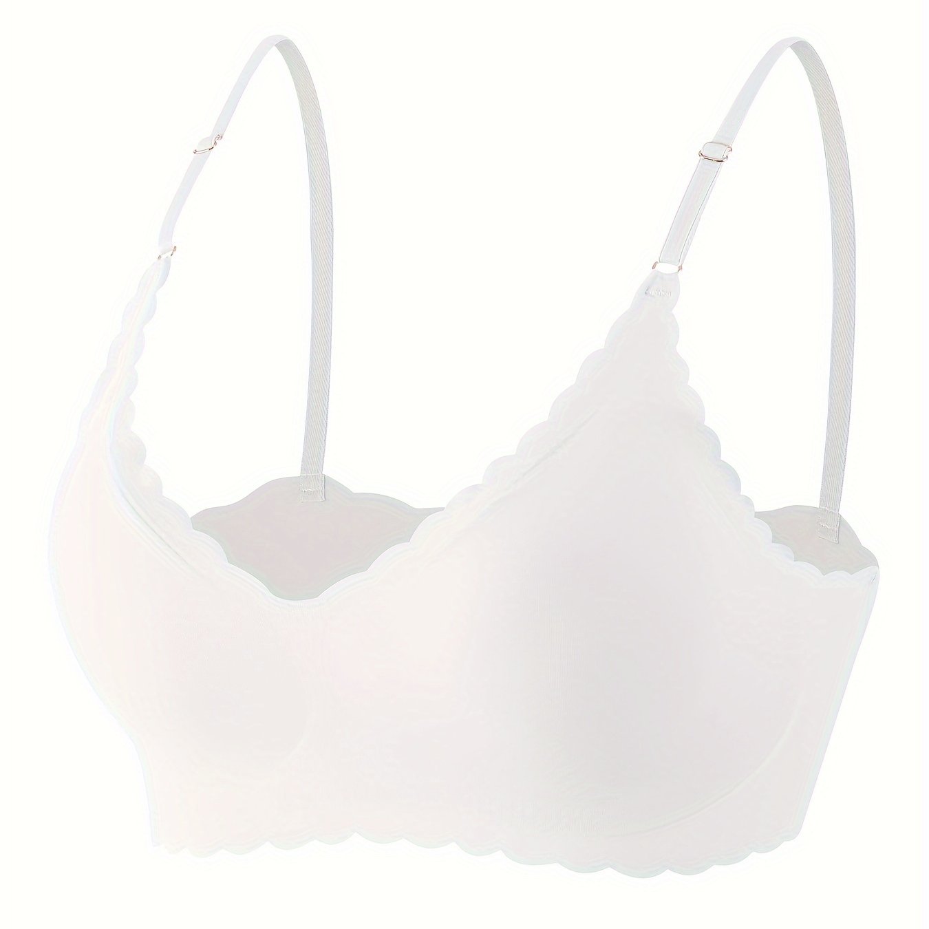 Comfy Full Coverage Scallop Trim Wireless Bra, Breathable Women's Lingerie