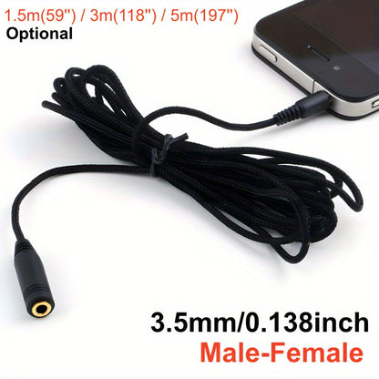 3.5mm Braided Headphone Extension Cord - 1.5M/3M/5M Long, 0.138'' Microphone Connecting Cable, 1/8 inch Stereo Audio Extension, 3.5 Male to Female Adapter for Clear Sound