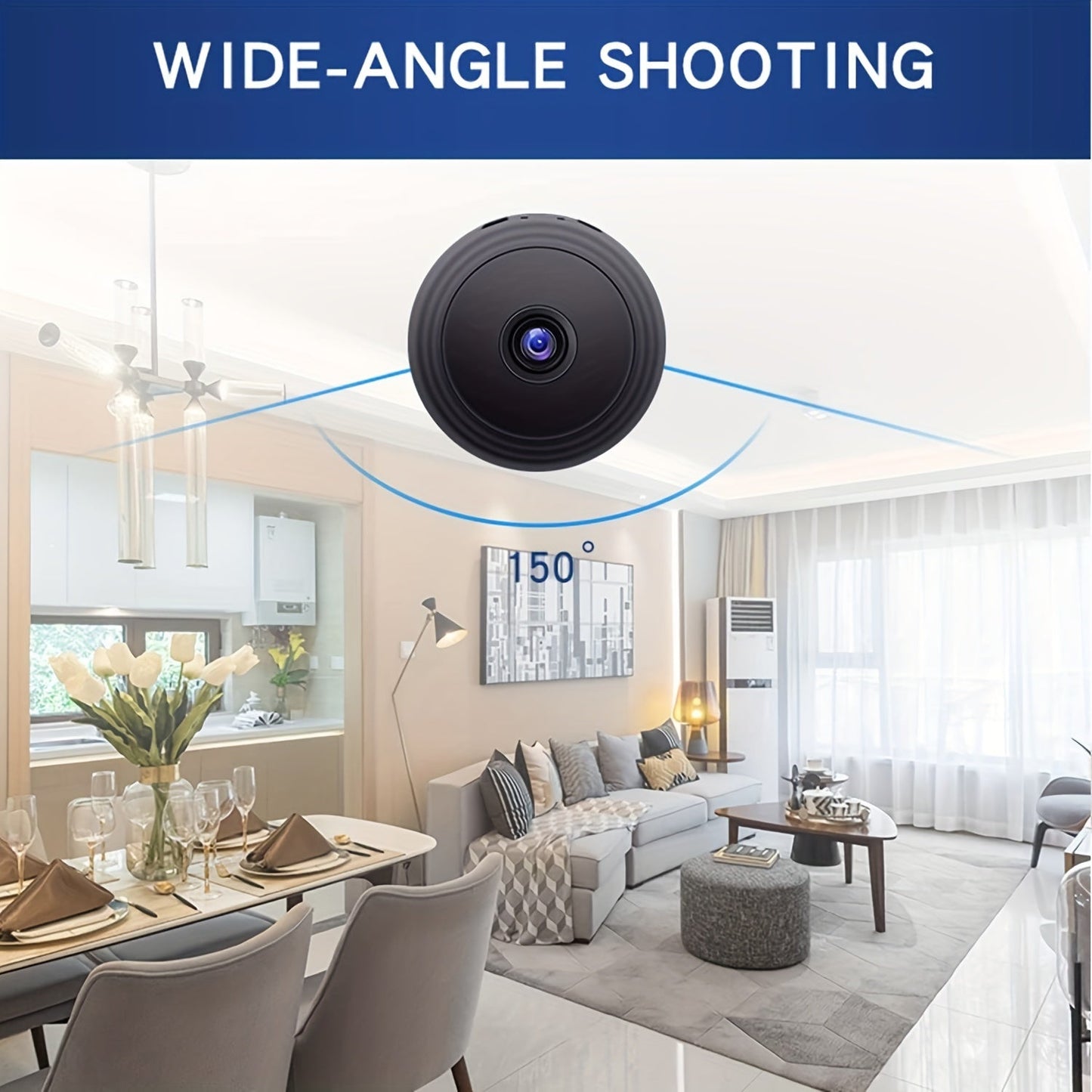 1pc Mini Smart Security Camera, WiFi Enabled, Non-Waterproof, Tabletop Mount, Dual Power USB/Battery, with USB Port