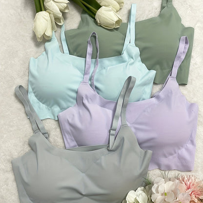 4pcs Seamless Solid Comfortable Bralettes