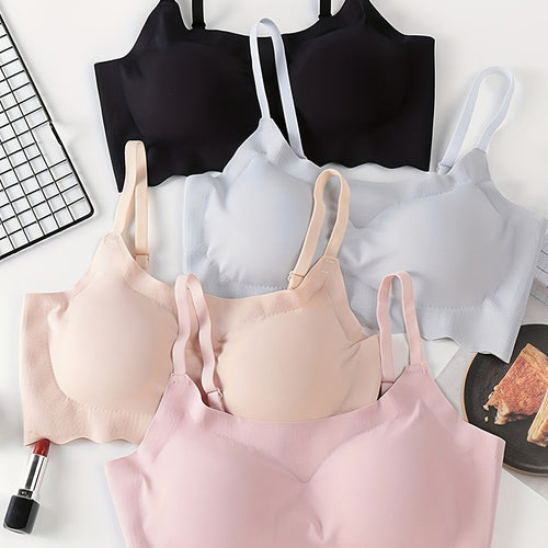 4pcs Seamless Solid Comfortable Bralettes