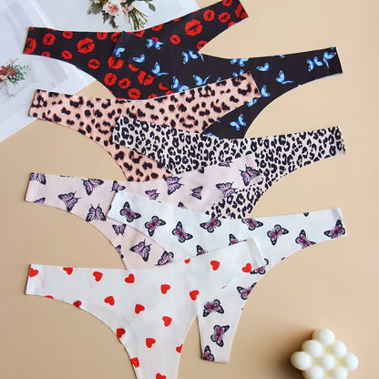 7pcs Comfy Graphic Print Seamless Thongs, Breathable Women's Lingerie