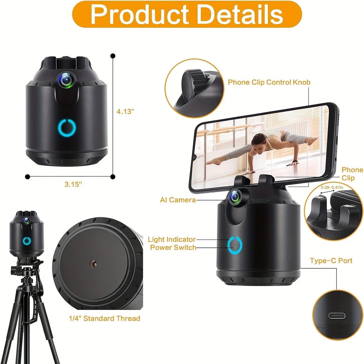 Auto Face Tracking Tripod 360° Rotation  Phone Holder