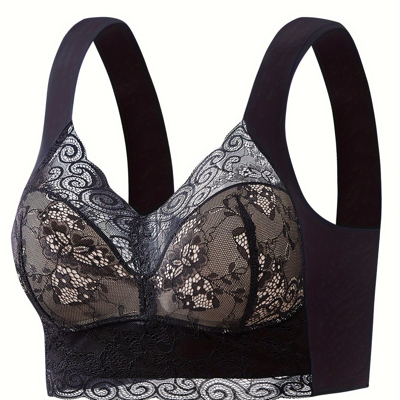 Ultra-Soft Wireless Lace Bra - Seamless Comfort, Feminine Scallop Trim - Perfect Womens Underwear for All-Day Wear
