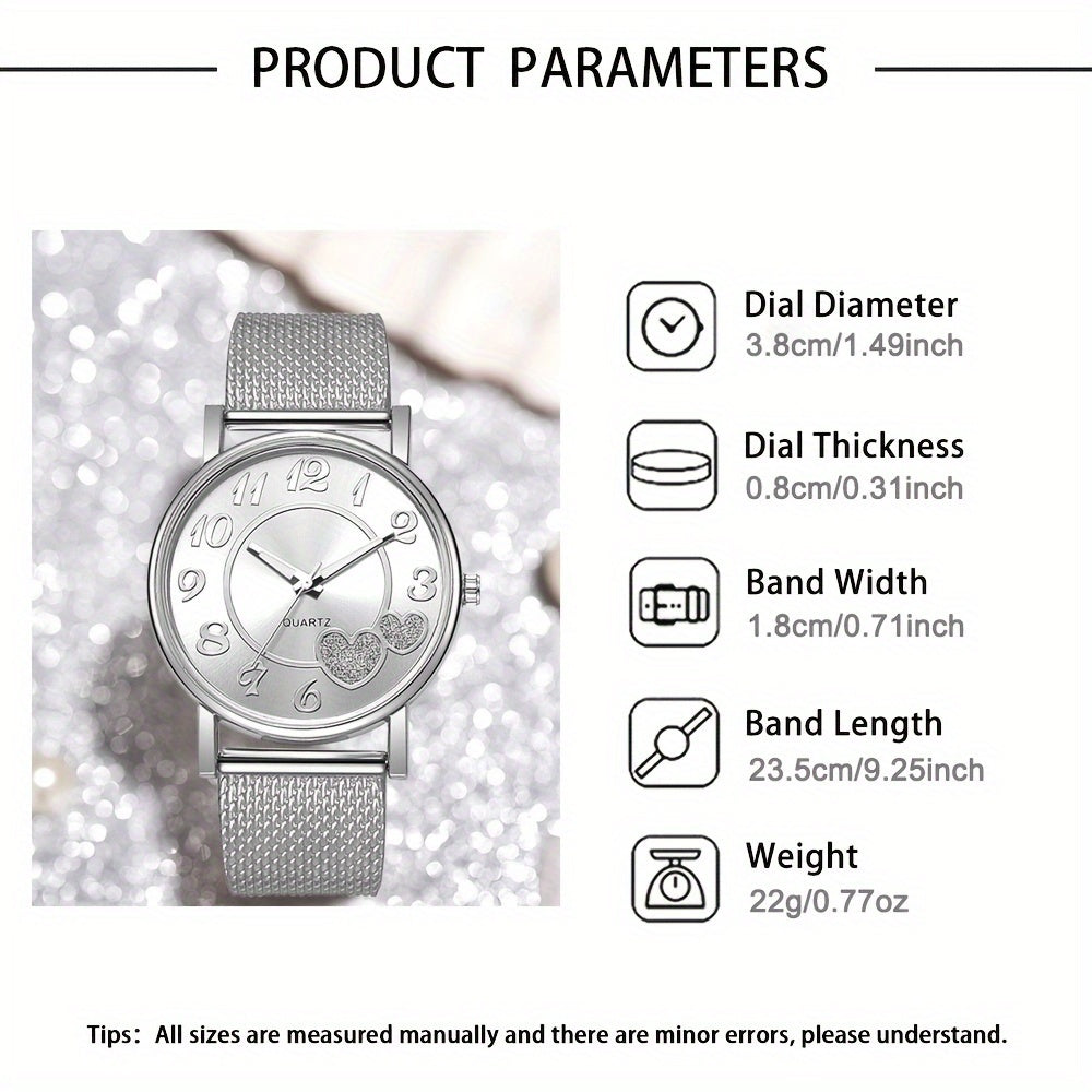 Women'S Fashion Quartz Wrist Watch with Heart-Shaped Accents, Round Dial, Canvas Band, Alloy Case