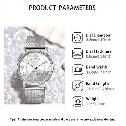 Women'S Fashion Quartz Wrist Watch with Heart-Shaped Accents, Round Dial, Canvas Band, Alloy Case