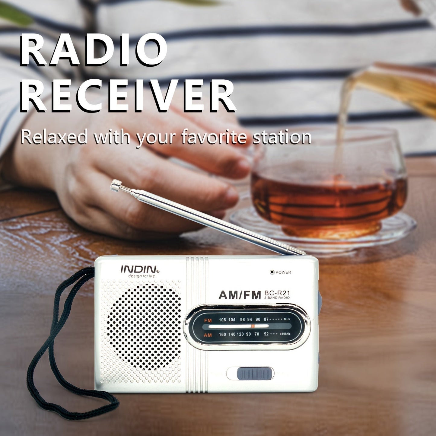 Classic Travel AM/FM Radio with USB, Telescopic Antenna, Stereo Speakers