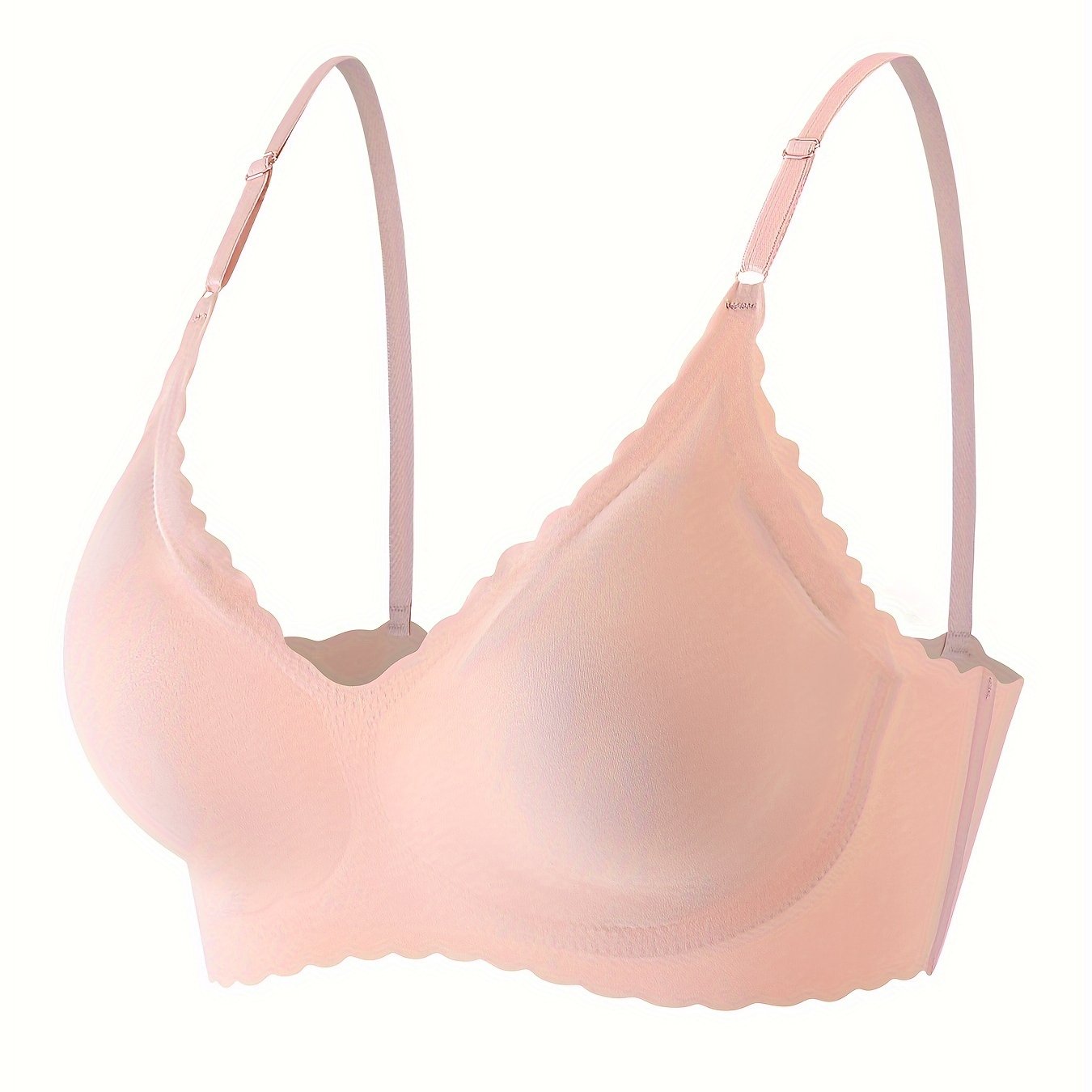 Comfy Full Coverage Scallop Trim Wireless Bra, Breathable Women's Lingerie