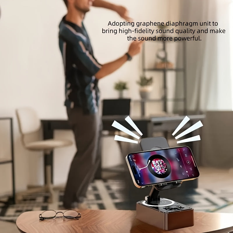 New Phone Stand with Speaker, Multifunctional Rotating Folding Desktop Speaker, Induction Speaker HD Surround Sound