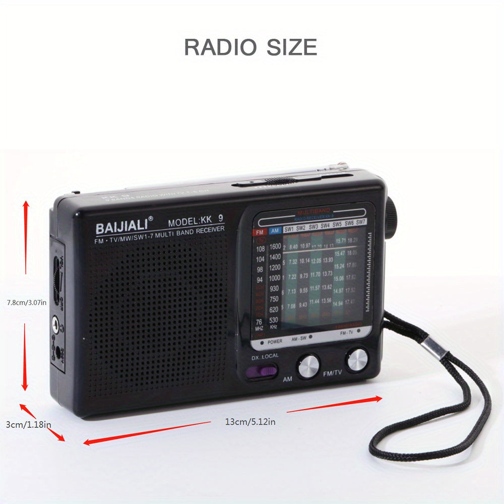 KK-9 Portable Pocket Radio - Personal Radios with Loud Speaker, Headphone Jack, 2AA Battery Operated, AM FM SW1-7 Bands