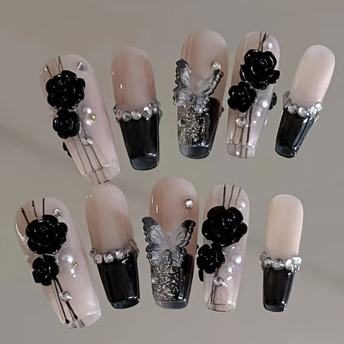Pink and Black French Press On Nails