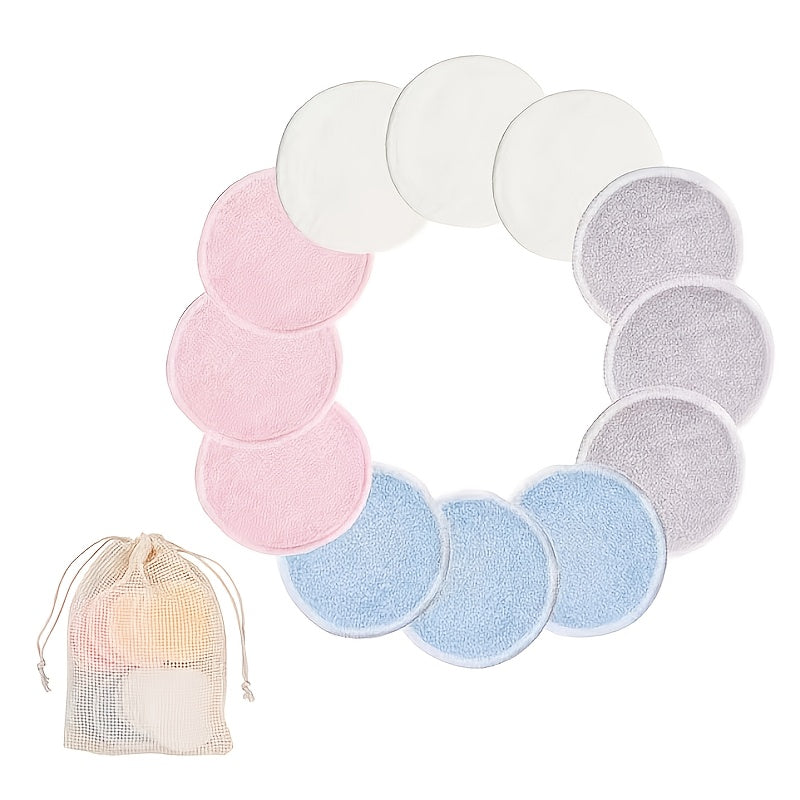 Ultra-Soft Microfiber Reusable Bamboo Makeup Remover Pads, Washable Rounds Cleansing Tools for Make Up Removal